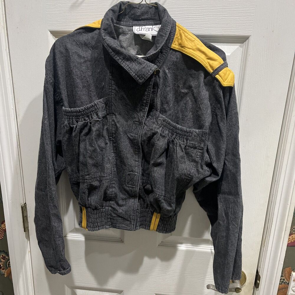 D. Frank VTG Jacket Gray Yellow Shoulder Stretch Womens Size 8 VTG